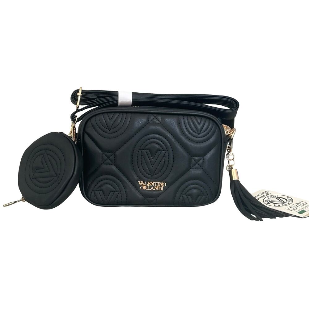 NWT Valentino Orlandi Black Vegan Leather Crossbody Bag with Change Purse $310